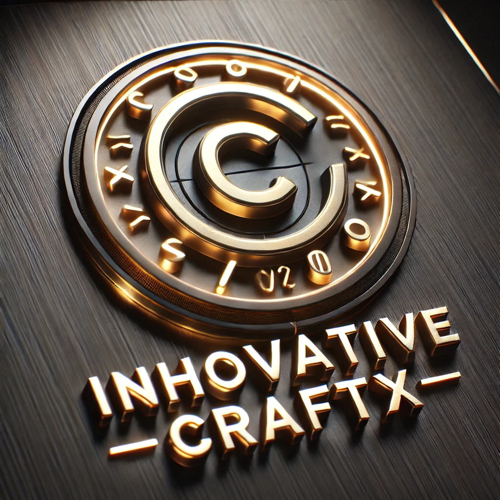 DALL·E 2025-11-03 21.28.11 - A highly innovative and realistic 3D logo design for 'INNOVATIVE CRAFTX'. The logo features a futuristic metallic gold 'C' wrapping around glowing cod